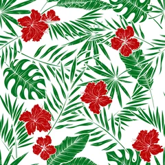 Foto op Canvas Tropical leaves seamless pattern, vector © Евгения Савченко