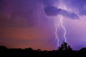 Thunder, lightning and storm in dark night sky