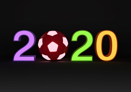 New Year 2020 with Football - 3D Rendered Image