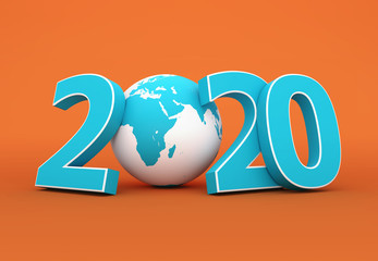 New Year 2020 Creative Design Concept with Earth globe - 3D Rendered Image