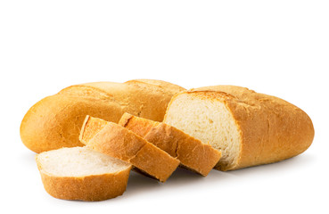 Fresh loaves of bread sliced in close-up on a white. isolated.