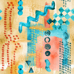 Mixed media textures colorful background in yellow, blue and red