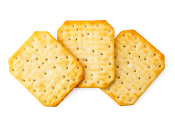 Three cracker cookies on a white background. The form of the top.