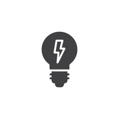 Bulb with lightning vector icon. filled flat sign for mobile concept and web design. Light lamp glyph icon. Energy symbol, logo illustration. Pixel perfect vector graphics