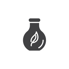 Eco Nature leaf and flask vector icon. filled flat sign for mobile concept and web design. Flask with leaf glyph icon. Symbol, logo illustration. Pixel perfect vector graphics