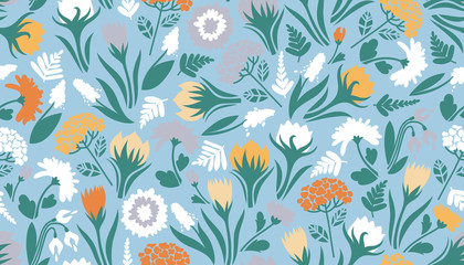 Fototapeta na wymiar Seamless pattern with flowers. Cute texture for the design of surfaces. Vector illustration.