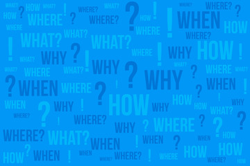 Question mark - Questions whose answers are considered basic in information gathering or problem solving, word cloud background