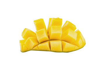 Piece of fresh ripe mango isolated on white background. Clipping path