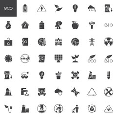 Ecology vector icons set, modern solid symbol collection, filled style pictogram pack. Signs, logo illustration. Set includes icons as eco waste, environmental pollution, water recycle, solar energy 