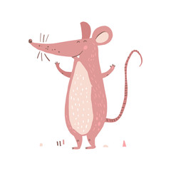 Cartoon cute mouse. Vector illustration of funny happy rat