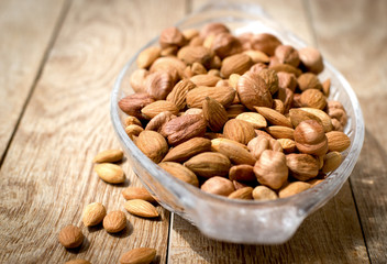 Hazelnut and almond , healthy vegetarian food in healthy eating 