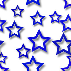 Obraz premium Abstract seamless pattern of randomly arranged blue stars with soft shadows on white background