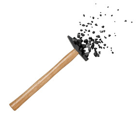 3d close-up rendering of hammer starting to break into pieces at its head isolated on white background.