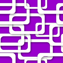 Abstract seamless pattern of randomly arranged white rectangle frames with soft shadows on purple background