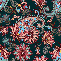 Fantastic floral seamless pattern with paisley