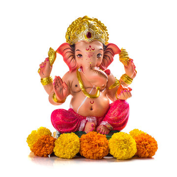 Hindu God Ganesha. Ganesha Idol on white background.