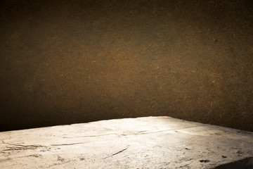 background barrel and worn old table of wood