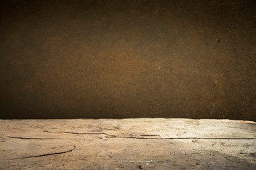 background barrel and worn old table of wood