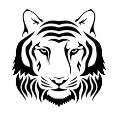 Muzzle of a tiger isolated on wgite background. Tiger's head silhouette. Logo, emblem template.