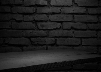 Selected focus empty wooden table and wall texture or old brick wall blur background image. for your photomontage or product display.
