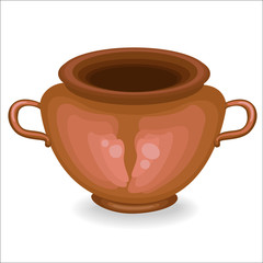 Cookware. Clay pot is necessary for the household in the kitchen. In it they prepare food. Pottery is necessary for a healthy diet. Vector illustration