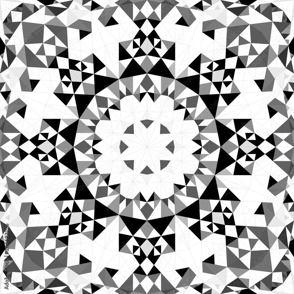 Poster Grey abstract repeating triangle mosaic kaleidoscope wallpaper pattern - geometrical vector background graphic