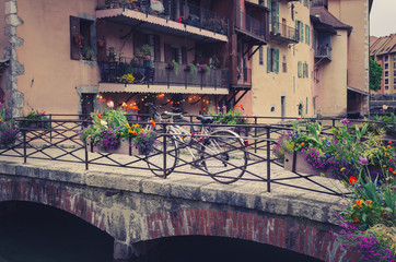 Bike on a bridge in old town of Annecy in France