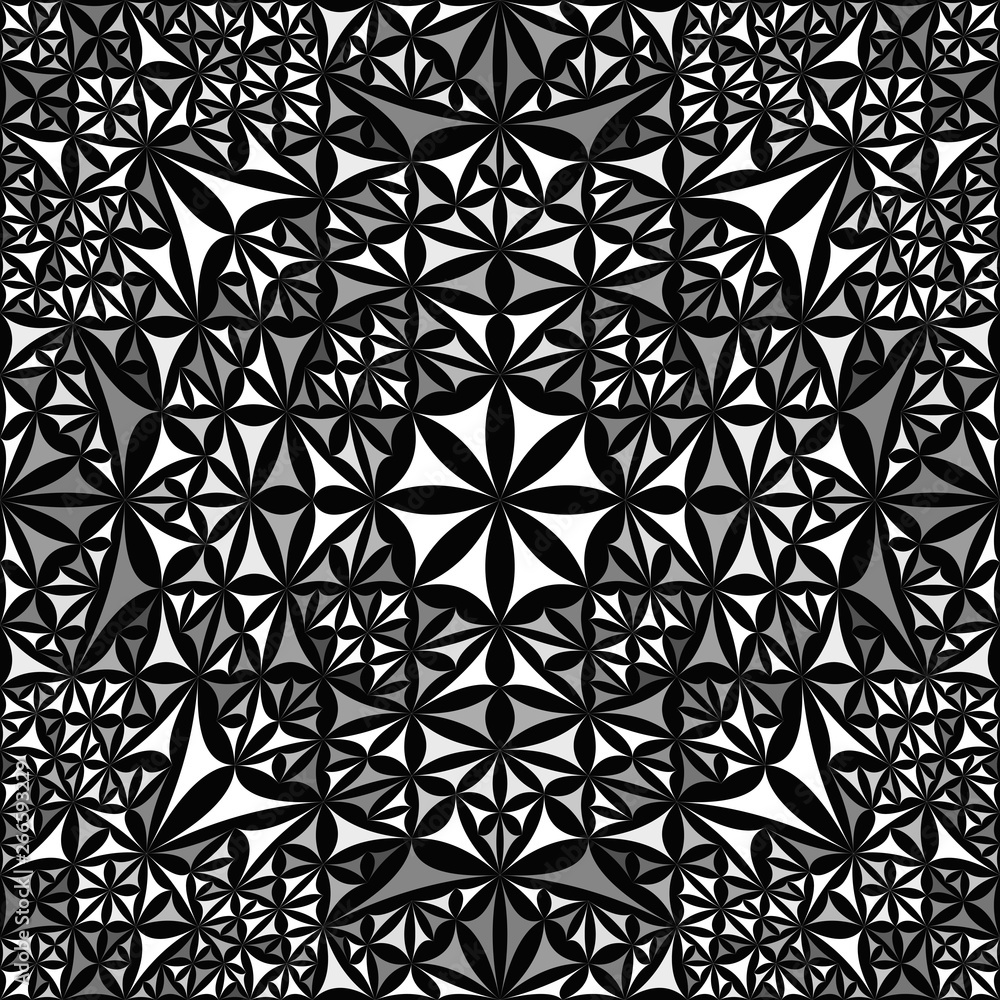 Poster grey seamless kaleidoscope pattern background design - abstract symmetrical vector wallpaper illustr