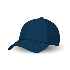 Blue Baseball Cap, Sport Hat Vector Template. Front View Uniform Blank. Modern Casual Textile Collection. Cotton Men Accessory Mockup for Corporate Advertise. Teenager Baseball Hat.