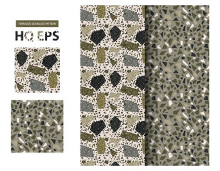 Terazzo Pattern. Seamless Granite Floor Background. Abstract Grainy Concrete. Facion Fake Rock Repeat Geometric Illustration. Flooring Surface Mosaic. Trendy Camo Color Modern Textile. Venetian Rock.