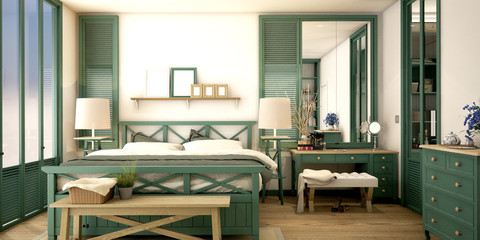 Obraz na płótnie Canvas bedroom interior design in vintage style,3d iluustration,3d rendering