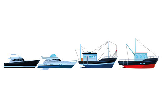 Fishing boat sea travel and yatch pair