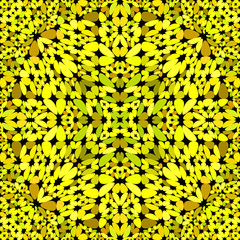 Yellow repeating floral mosaic pattern wallpaper - symmetrical abstract vector background illustration