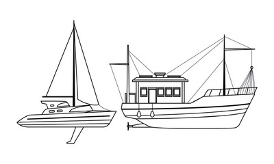 Sailboat ship marine travel and fishing boat black and white