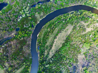 Sunny summer landscape with river.Green hills,fields and meadows.River Medvedica in Volgograd...
