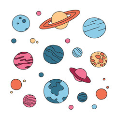 Hand drawn set of doodle planets isolated on white background - 266594256