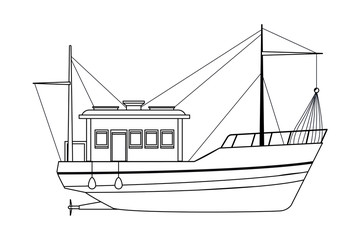 Fishing boat sea travel black and white