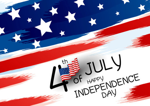 4th of july Happy Independence Day design banner of american flag and paintbrush on white background vector illustration