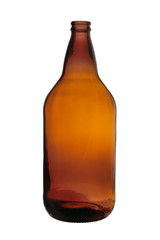 empty beer bottle from dark glass on a white background