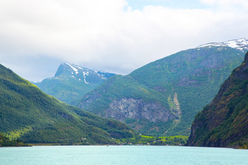 Panoramic view of Geiranger fjord