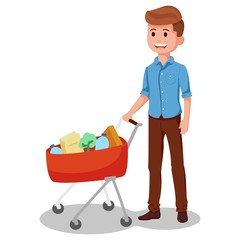 Man shopping in a store. Man with grocery bags.