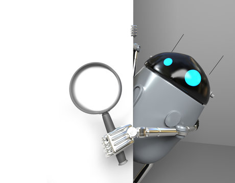 robot searth in internet 3d render.