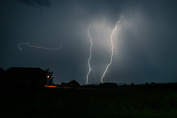 Beautiful lightning over the transylvanian countryside in Romania, eastern Europe
