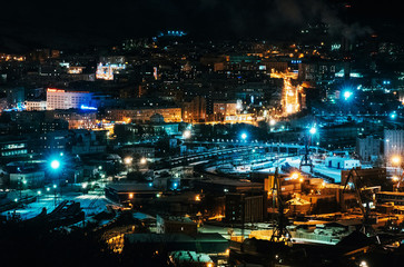 Fototapeta na wymiar Night City Russia Dark North