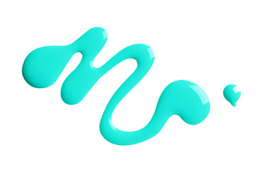 Spilled bright nail polish on white background, top view