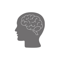 Human head profile with brain symbol, simple black icon, vector illustration isolated on white background.