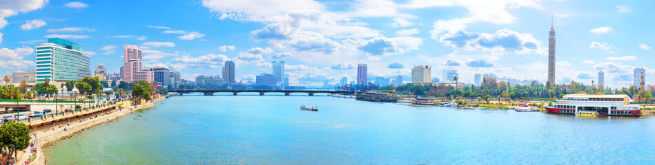 Beautiful Cairo panorama, view on the bridge over the Nile and the Cairo TV Tower