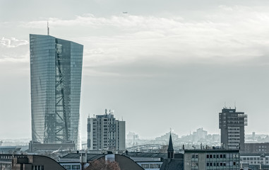 Obraz premium Frankfurt European Central Bank in Ostend aerial view in winter morning