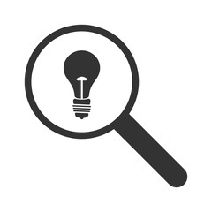 Concept of searching idea. Vector icon magnifier and light bulb. Pictogram isolated on white background.