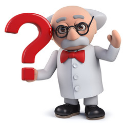 3d scientist character holding a question mark symbol - 266602226
